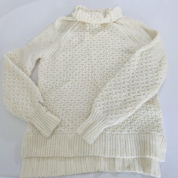 Anthropologie Bia Sweater S Cream Mock Neck Fluffy Cable Chunky Knit Puff Preppy - Picture 4 of 14